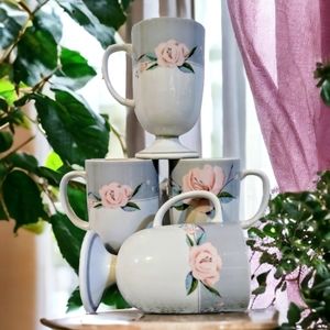 Shabby Chic Footed Coffee/Tea Mug, Victorian Rose Porcelain by Saltera